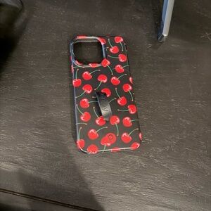 Loopy Cherry Pattern Phone Case - Black